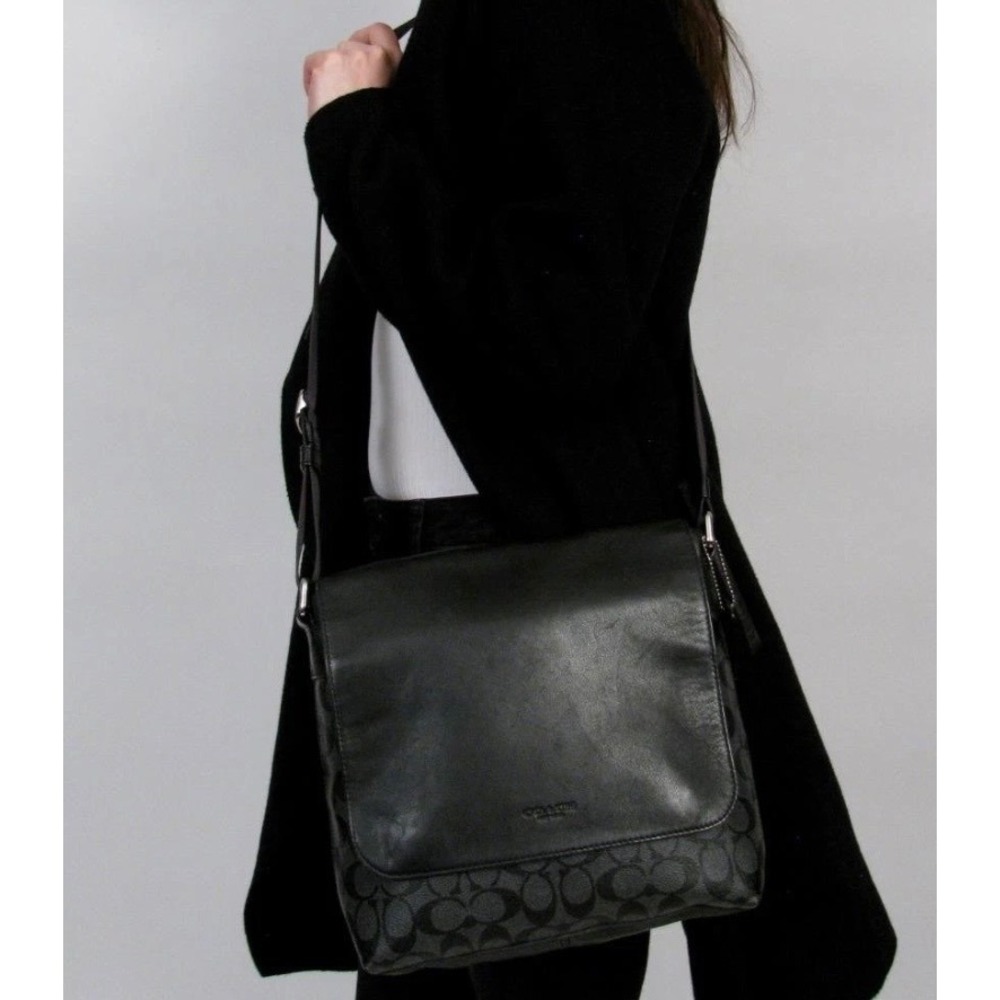COACH Charles Messenger Bag‎ In Black Signature Coated Canvas and Leather F54771